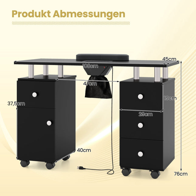 Nageltisch mit elektrischem Staubabsauger und Handauflage