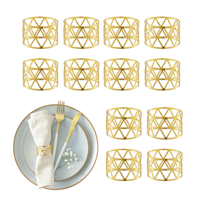Serviettenringe 12er-Set – Metall, geometrisches Design