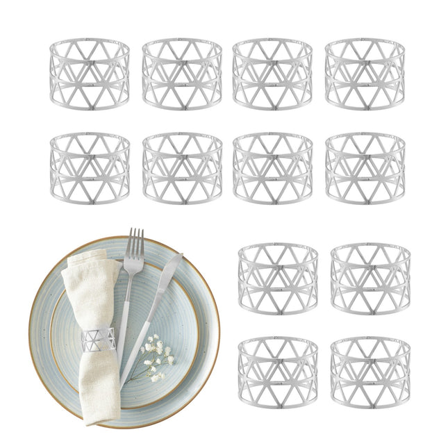 Lot de 12 ronds de serviette - Motif géométrique en métal