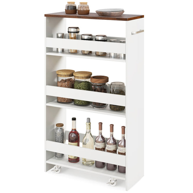 Chariot de cuisine roulant étroit à 4 niveaux, 20 cm de large, blanc
