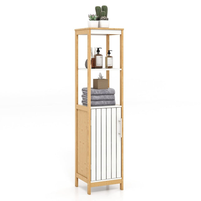 Meuble de salle de bain étroit en bambou avec étagère réglable