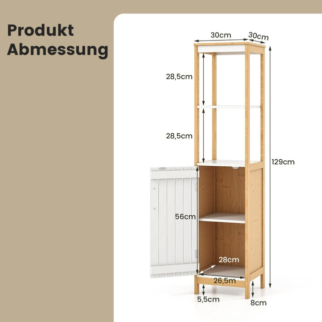 Meuble de salle de bain étroit en bambou avec étagère réglable