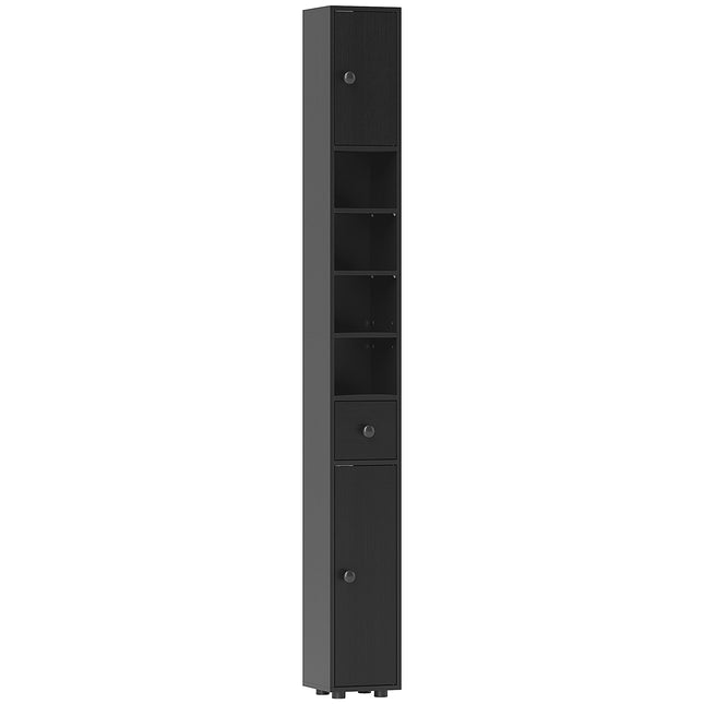 Schmaler Badezimmerschrank, 180 cm hoch, Schwarz