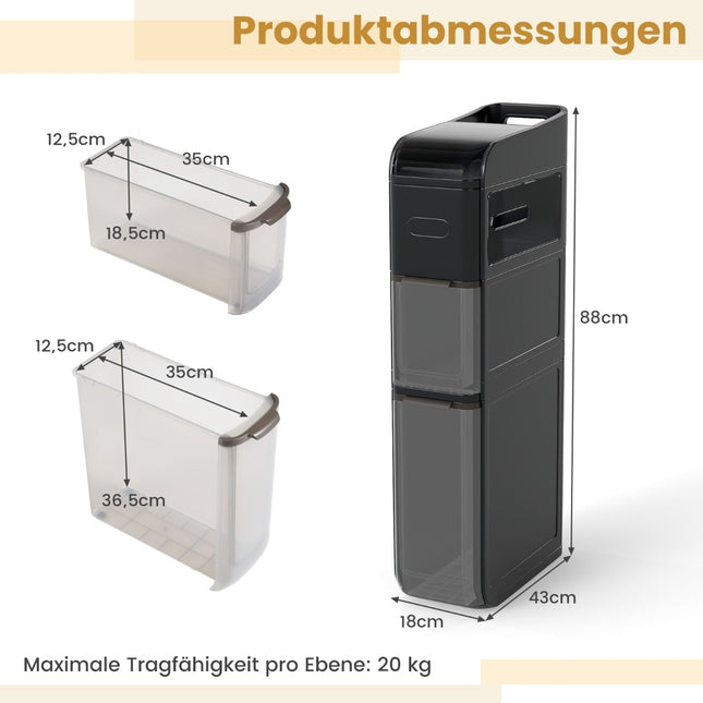 Schmaler Badezimmerschrank mit 2 Schubladen, Kosmetiktuchhalter, Schwarz