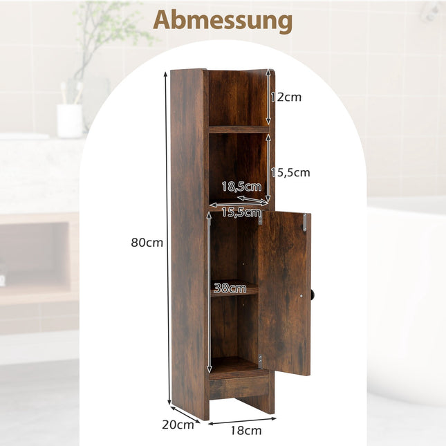 Meuble de salle de bain étroit avec étagères et rangement réglable