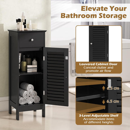 Armoire de rangement étroite pour salle de bain avec étagère réglable, noire