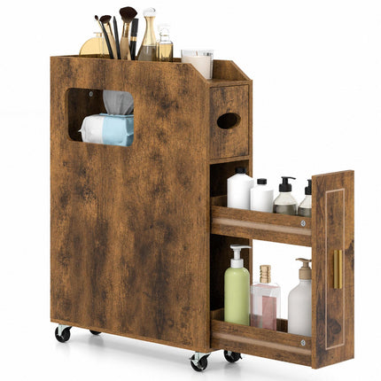 Schmaler brauner Badezimmerschrank mit Schublade und Taschentuchbox