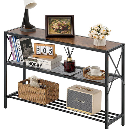 Narrow Console Sofa Table, 41.7 Inch, 3-Tier Metal Frame