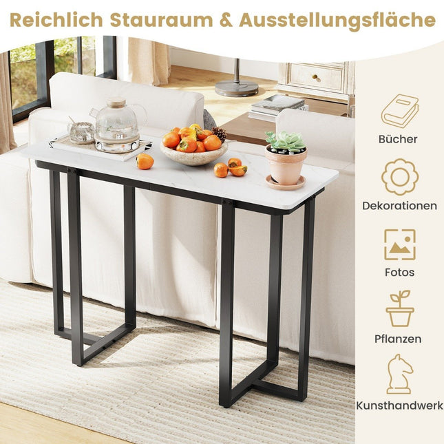 Schmaler Konsolentisch, Kunstmarmorplatte, 107x40x79,5 cm, Schwarz