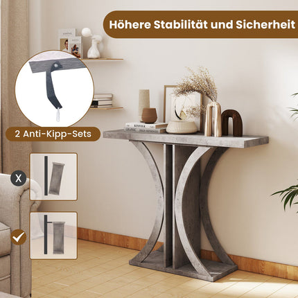Schmale Konsole mit geometrischem Metallrahmen, Grau