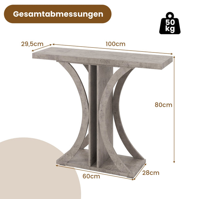 Console étroite avec structure métallique géométrique, grise
