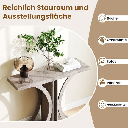 Schmale Konsole mit geometrischem Metallrahmen, Grau