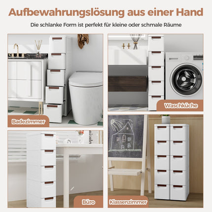 Schmaler Rollwagen, 5 Schubladen, 20 cm breit, weiß