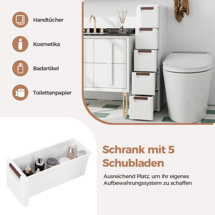 Schmaler Rollwagen, 5 Schubladen, 20 cm breit, weiß