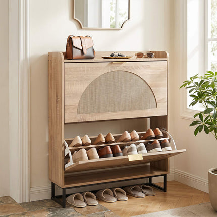 Schmaler Schuhschrank mit Klappschubladen und verstellbaren Einlegeböden