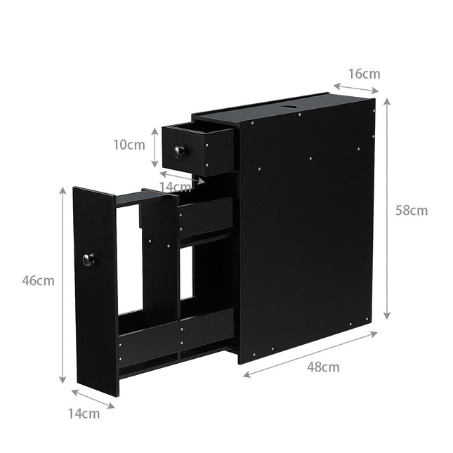 Étagère de niche étroite avec tiroirs, meuble de salle de bain en bois, meuble latéral noir