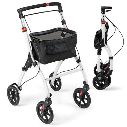 Déambulateur étroit avec réglage de la hauteur en 5 directions, plateau, 4 roues et freins, aide à la marche