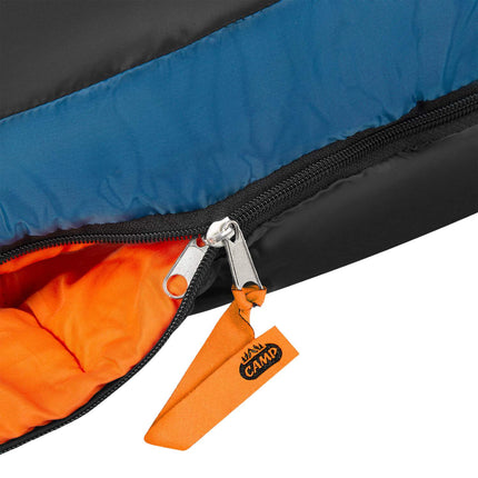 Sac de couchage bleu marine-orange, léger et compact