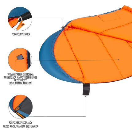 Sac de couchage bleu marine-orange, léger et compact