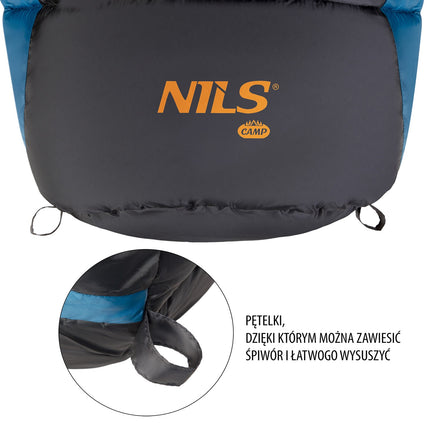 Sac de couchage bleu marine-orange, léger et compact