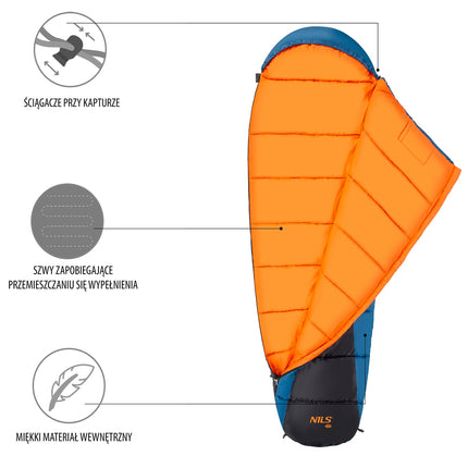 Sac de couchage bleu marine-orange, léger et compact