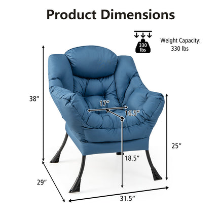 Fauteuil relax en polyester bleu marine avec structure en acier et poche latérale