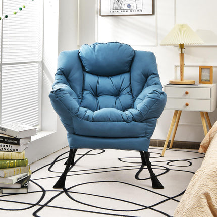 Fauteuil relax en polyester bleu marine avec structure en acier et poche latérale