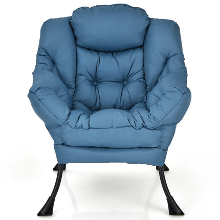 Fauteuil relax en polyester bleu marine avec structure en acier et poche latérale