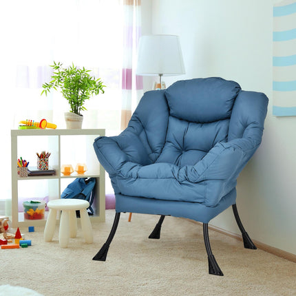 Fauteuil relax en polyester bleu marine avec structure en acier et poche latérale