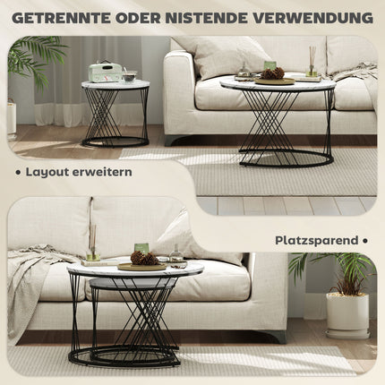 Verschachtelbarer Couchtisch-Set, Marmor-Optik, Weiß, 2-teilig