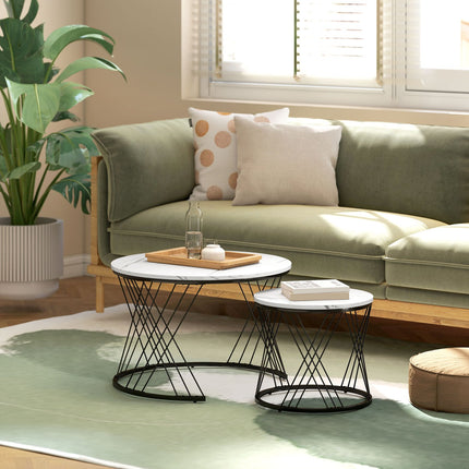 Verschachtelbarer Couchtisch-Set, Marmor-Optik, Weiß, 2-teilig
