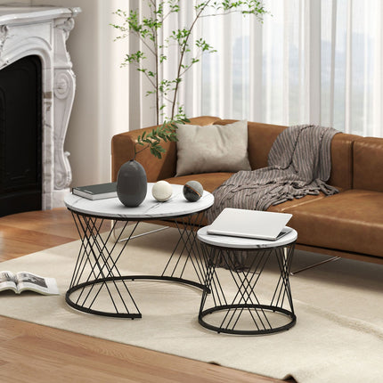 Verschachtelbarer Couchtisch-Set, Marmor-Optik, Weiß, 2-teilig