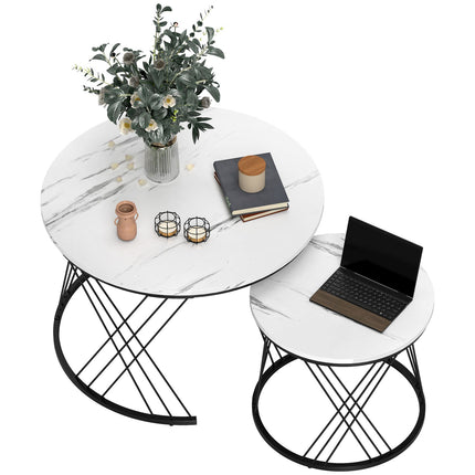 Verschachtelbarer Couchtisch-Set, Marmor-Optik, Weiß, 2-teilig