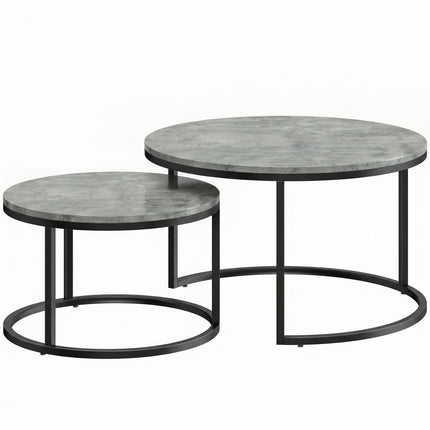 Ensemble de tables basses gigognes, aspect ciment, structure en métal