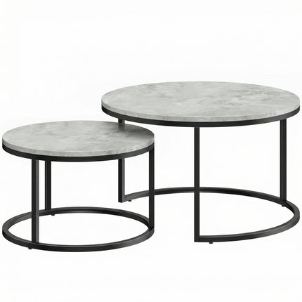 Ensemble de tables basses gigognes, aspect marbre, structure en métal, 2 pièces