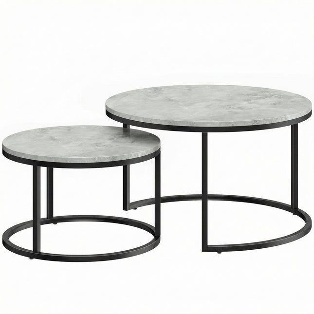 Ensemble de tables basses gigognes, aspect marbre, structure en métal, 2 pièces