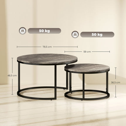 Ensemble de tables basses gigognes, aspect marbre, structure en métal