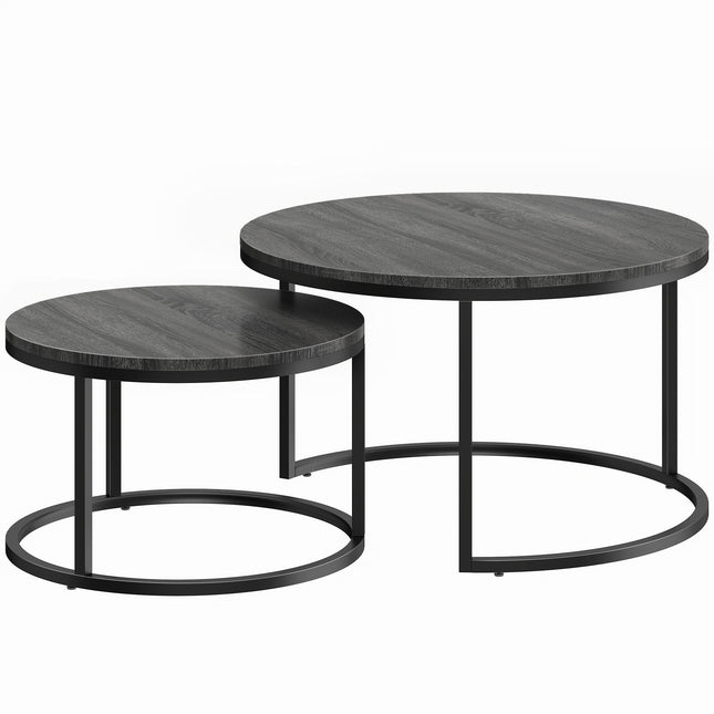 Couchtisch-Set, ineinander verschachtelbar, Metallrahmen, Holzoptik