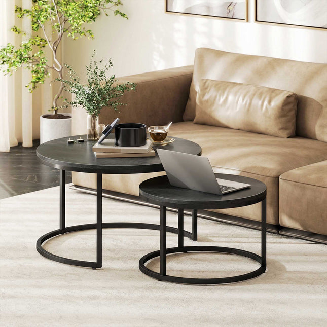 Couchtisch-Set, ineinander verschachtelbar, Metallrahmen, Holzoptik