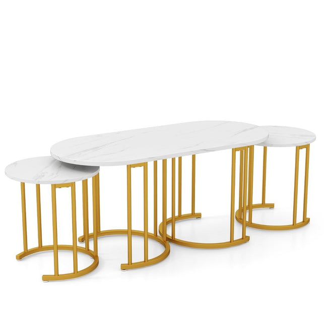Ensemble de tables basses gigognes - Tables ovales et rondes en faux marbre