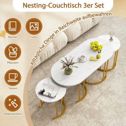 Ensemble de tables basses gigognes - Tables ovales et rondes en faux marbre