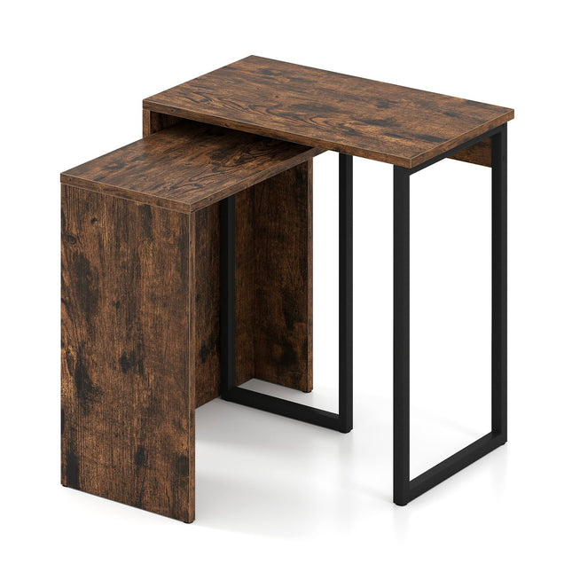 Ensemble de tables basses gigognes, marron rustique, structure en métal