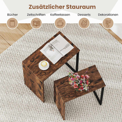 Verschachtelbarer Couchtisch, Rustikales Braun, Metallrahmen