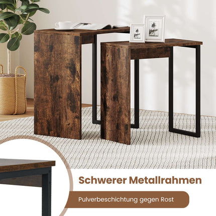 Verschachtelbarer Couchtisch, Rustikales Braun, Metallrahmen
