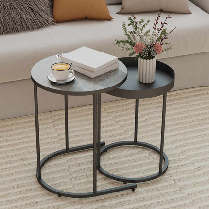 Couchtisch-Set, verschachtelbar, Metalltablett-Design, Grau
