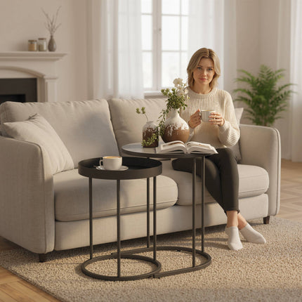 Couchtisch-Set, verschachtelbar, Metalltablett-Design, Grau
