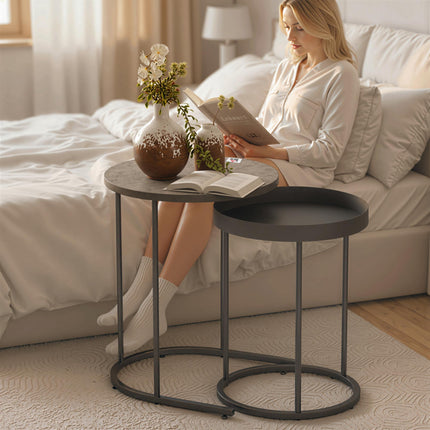 Couchtisch-Set, verschachtelbar, Metalltablett-Design, Grau