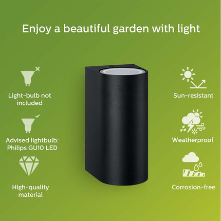 Nightingale Up-/Downlight (2xGU10 Fassung) IP44 Aluminium Schwarz