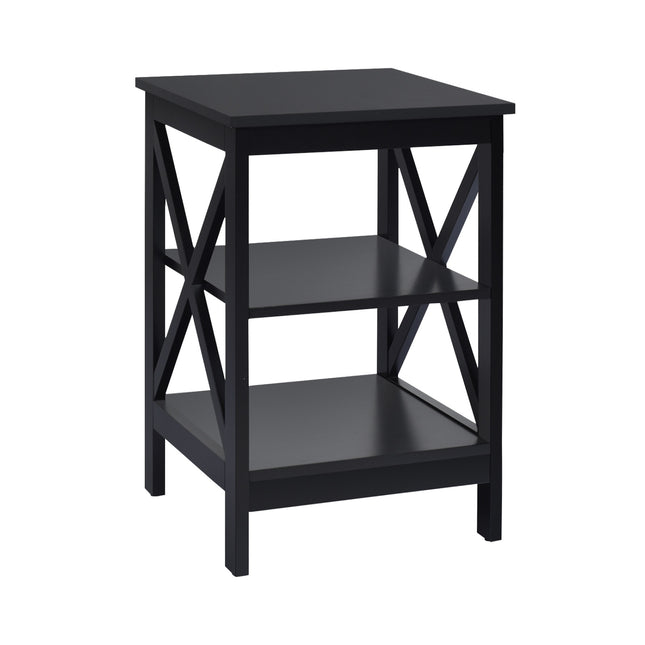 Table de chevet, table d'appoint à 3 niveaux en MDF avec structure en X, noire