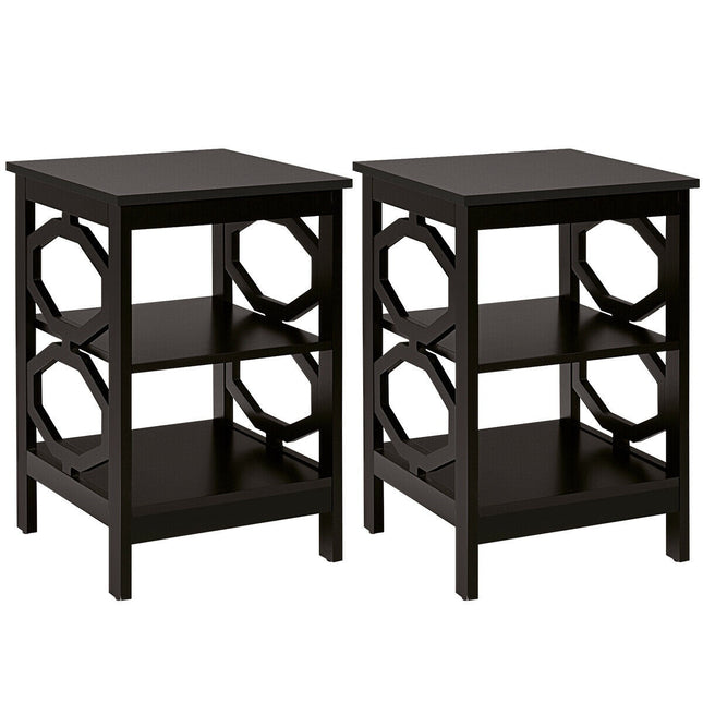 Ensemble de 2 tables de chevet à 3 niveaux, noires